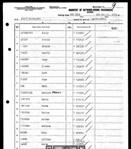 Historic passenger manifest bearing the Lubianski name