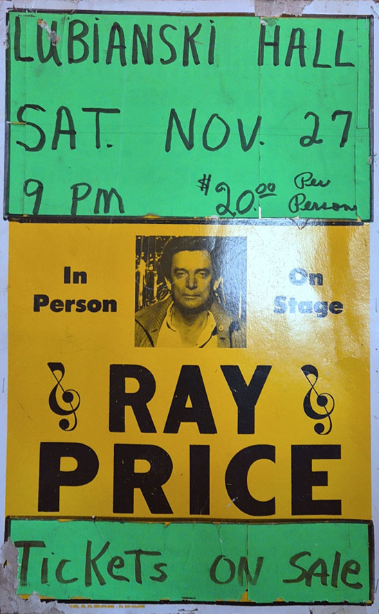 Vintage poster advertising a Ray Price show at Lubianski Hall